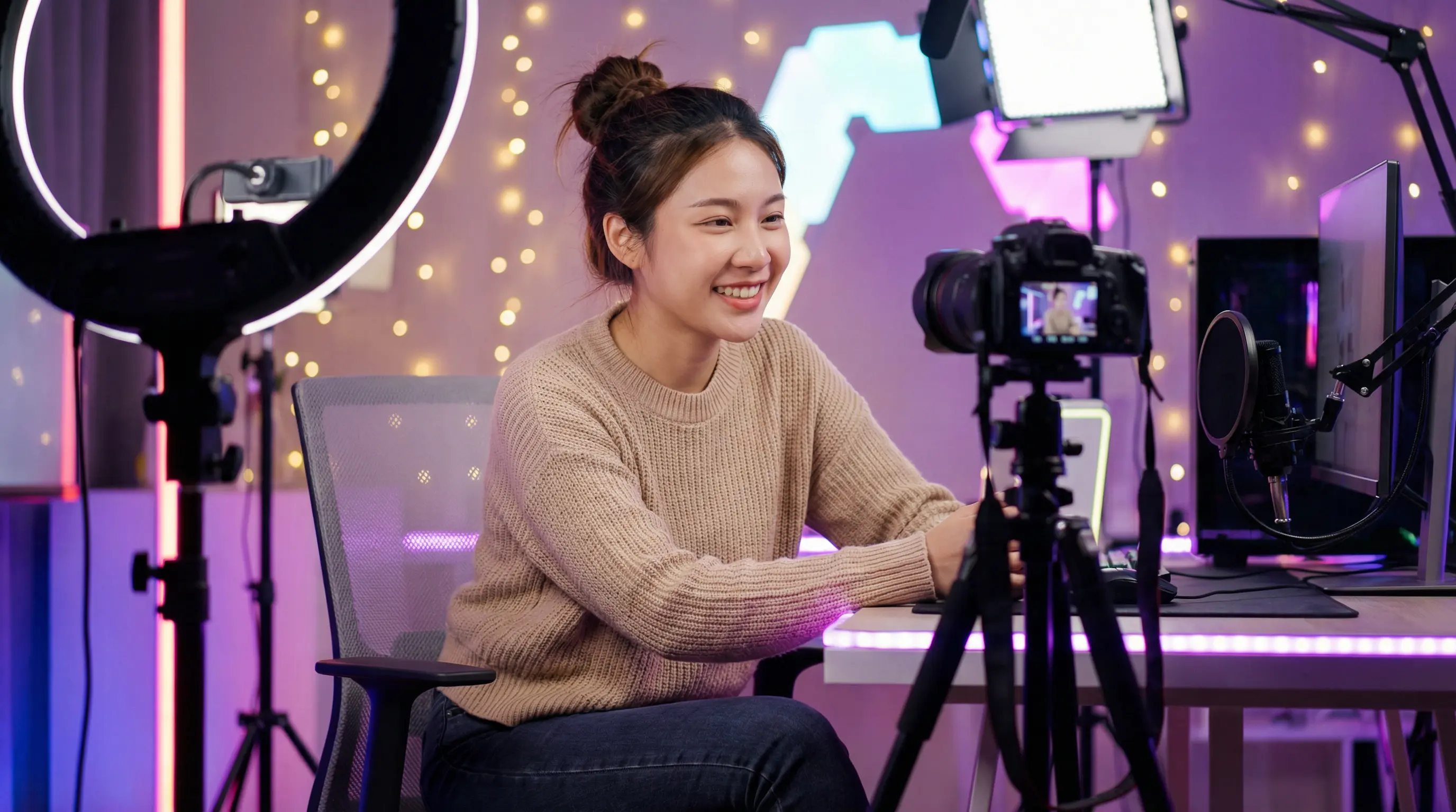 麻豆传媒原创视频创作者在专业工作室录制视频